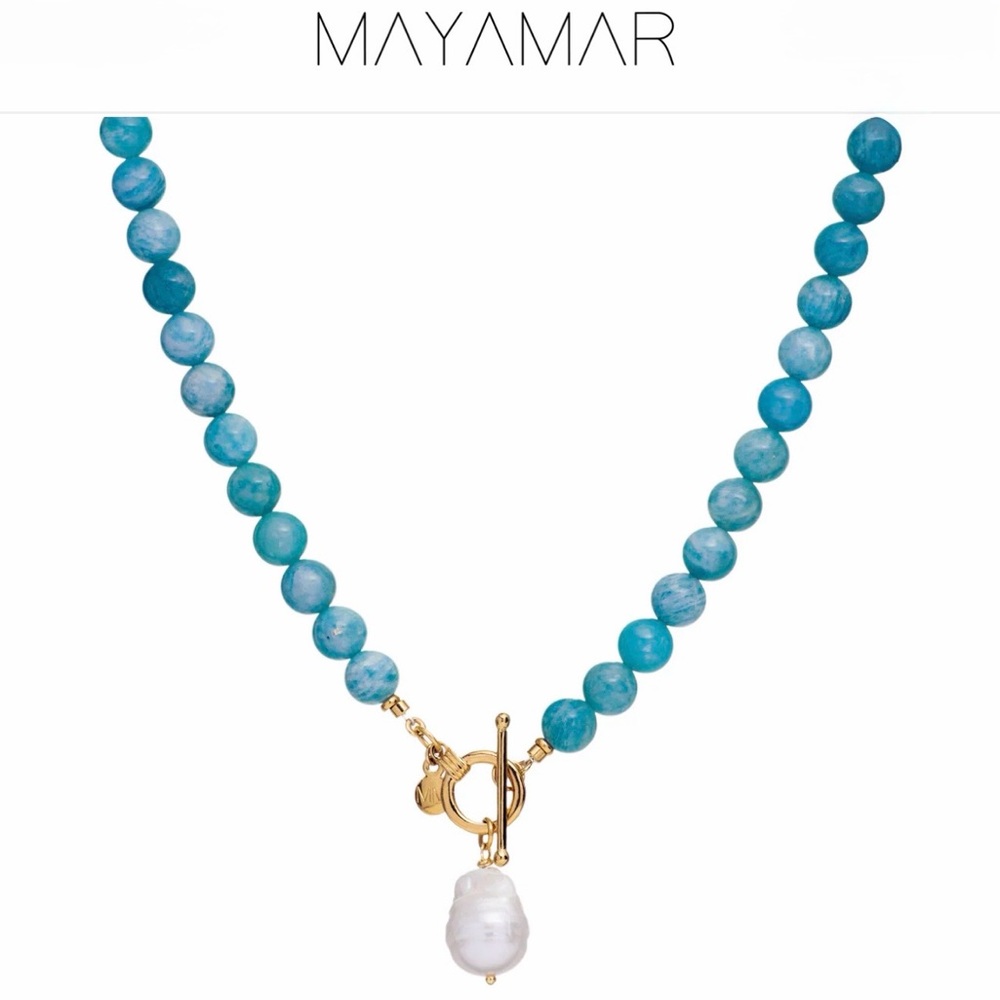 Genuine Turquoise Baroque Pearl- 24k Gold Plate Toggle Clasp Necklace